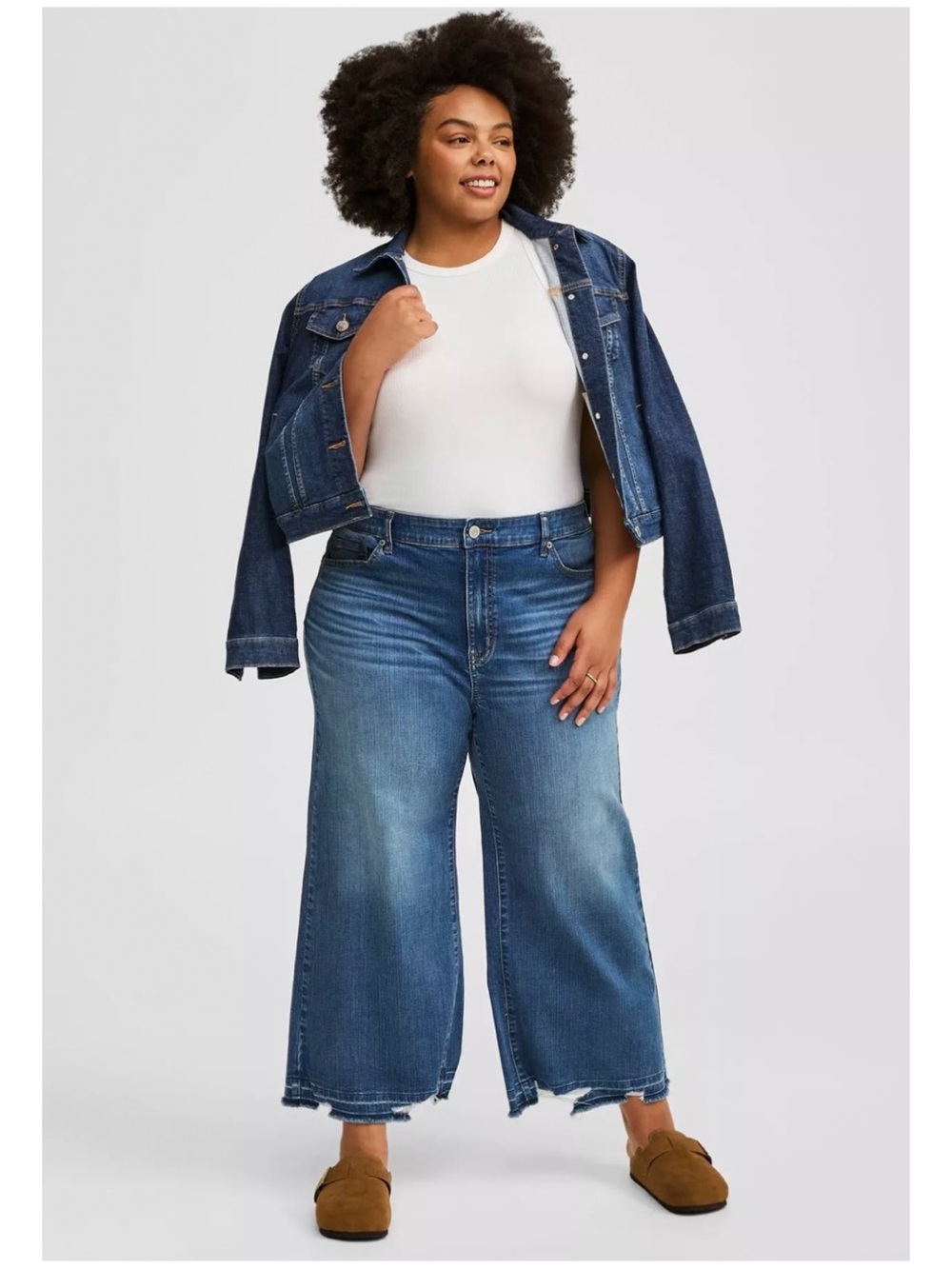 Torrid Women’s Sz 22 High Rise Wide Leg Crop Jeans Stretch Denim Release Hem